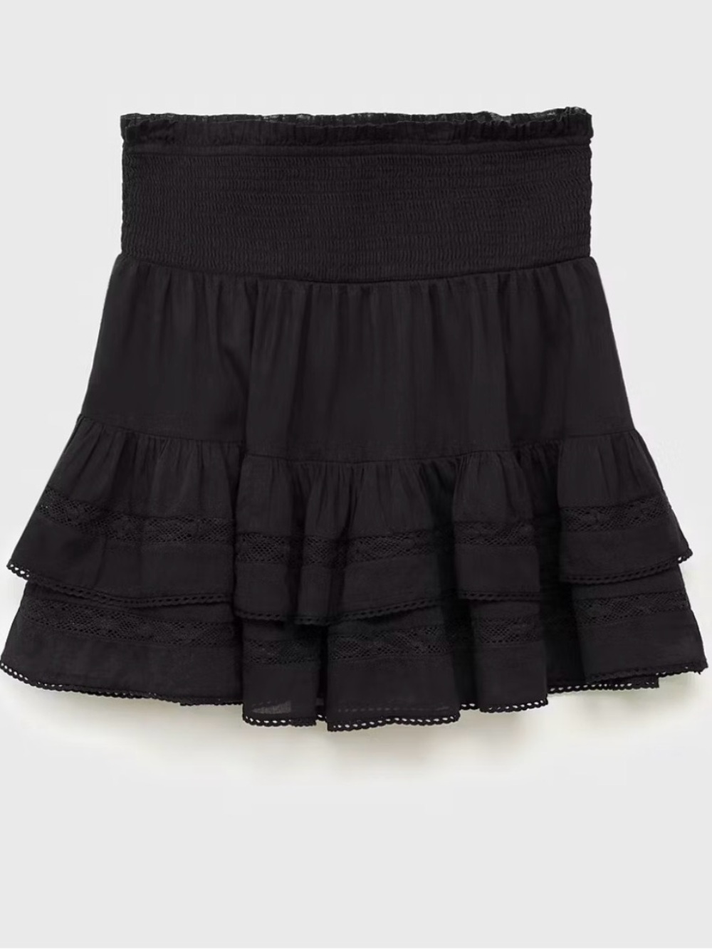Mango Black Smocked Tiered Mini Skirt